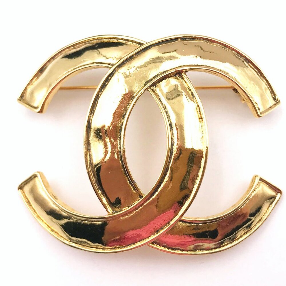 Chanel Vintage Gold Plated CC Large Brooch
